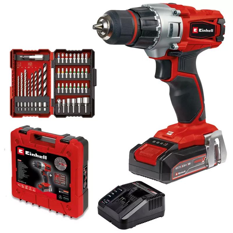 EINHELL TE-CD 18/2 Li +39 akkus fúró-csavarozó (1 x 2.5 Ah Li-ion akkuval, E-Box kofferben) + tartozékkészlet termék fő termékképe