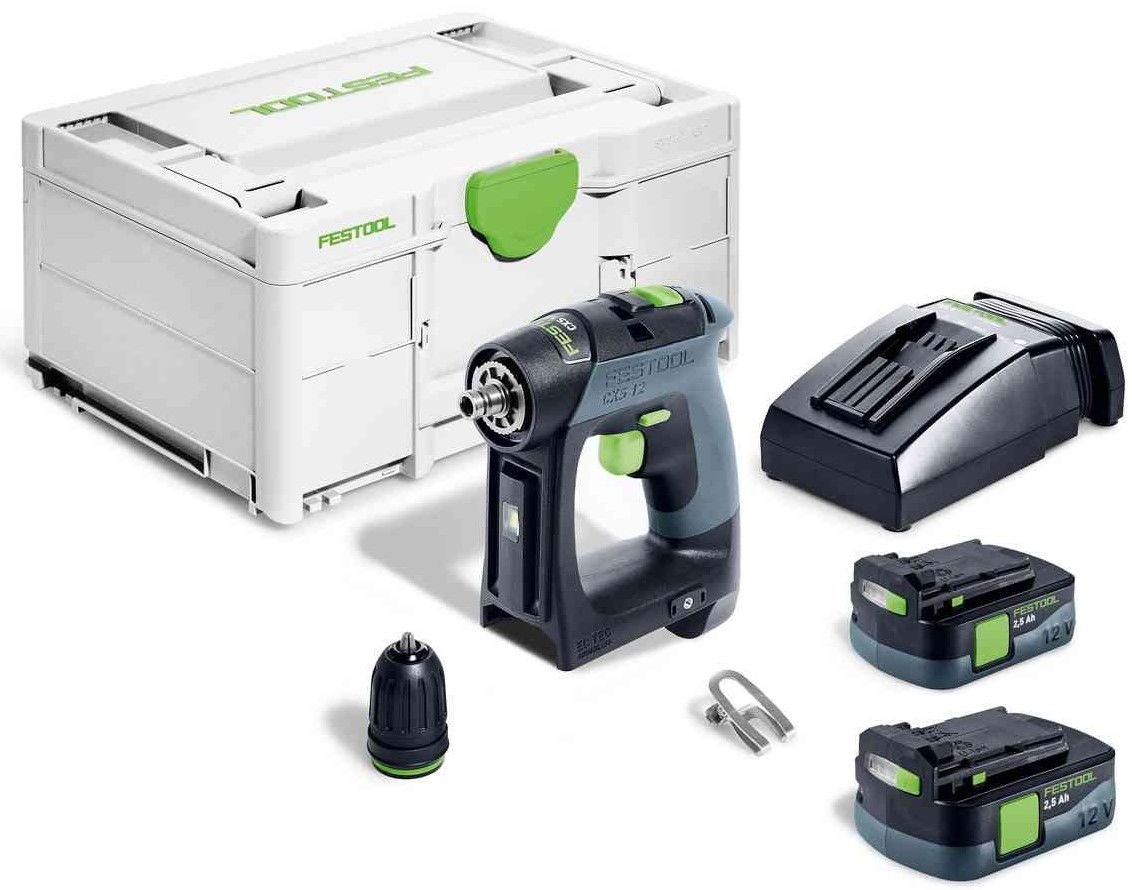Festool CXS 12 2,5-Plus akkus szénkefe nélküli fúró-csavarbehajtó (2 x 2.5 Ah Li-ion akkuval) termék fő termékképe