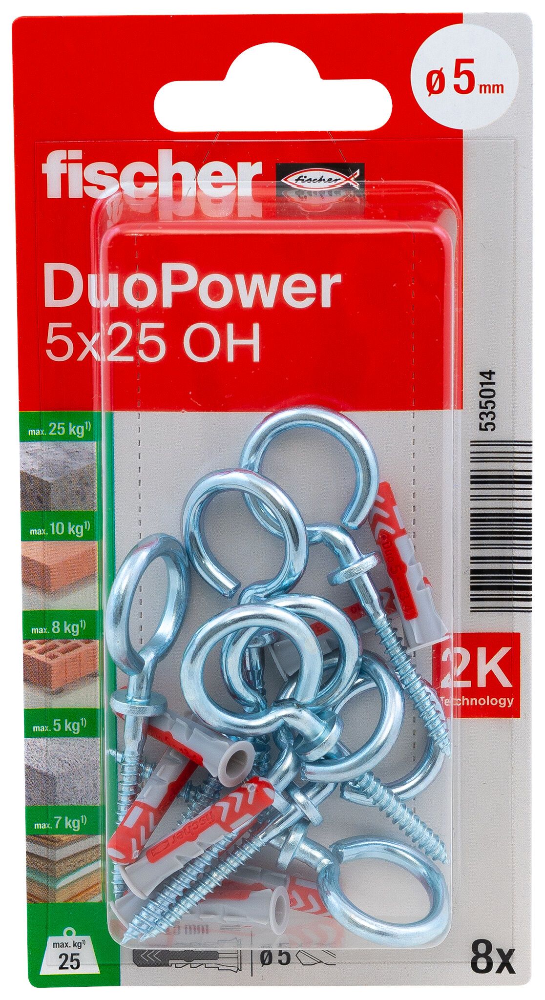 Fischer DuoPower kétkomponensű nylon dübel 5 x 25 OH K - szemescsavarral, bliszteres, 8 db/csomag termék fő termékképe